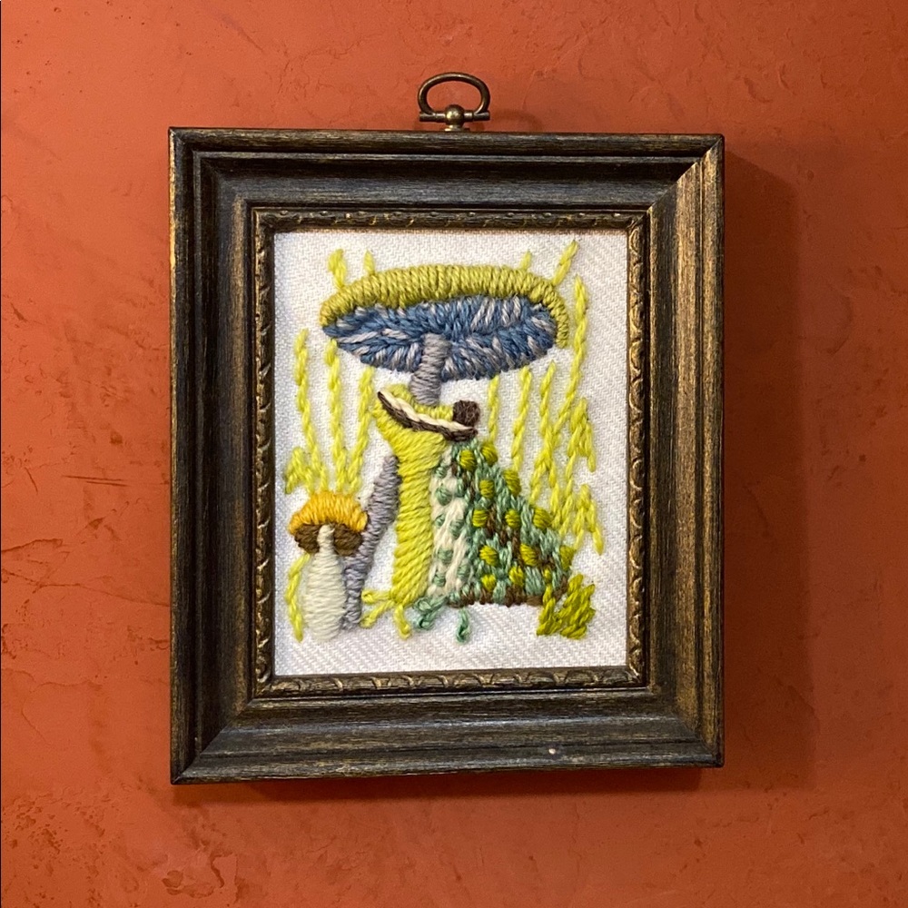 Handmade mushroom embroidered wall art bohemian